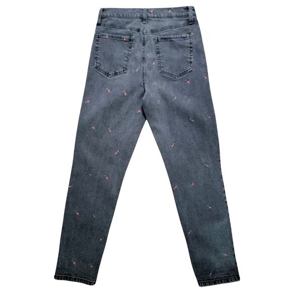 TINSEL DENIM COUTURE Dark Grey Washed Rose Embroidered Jeans Womens 27 Retro - Picture 4 of 14
